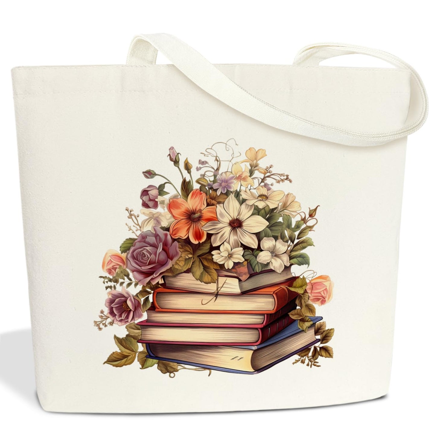 Book Shoulder Bag - Floral Book Tote Bag Aesthetic Canvas Tote Bag Handbag Book Lover Gift for Bookworm Teen Mom Bookish Gifts Beach Tote Reusable Shopping Bag With Handles Tote Bag for Women -A38