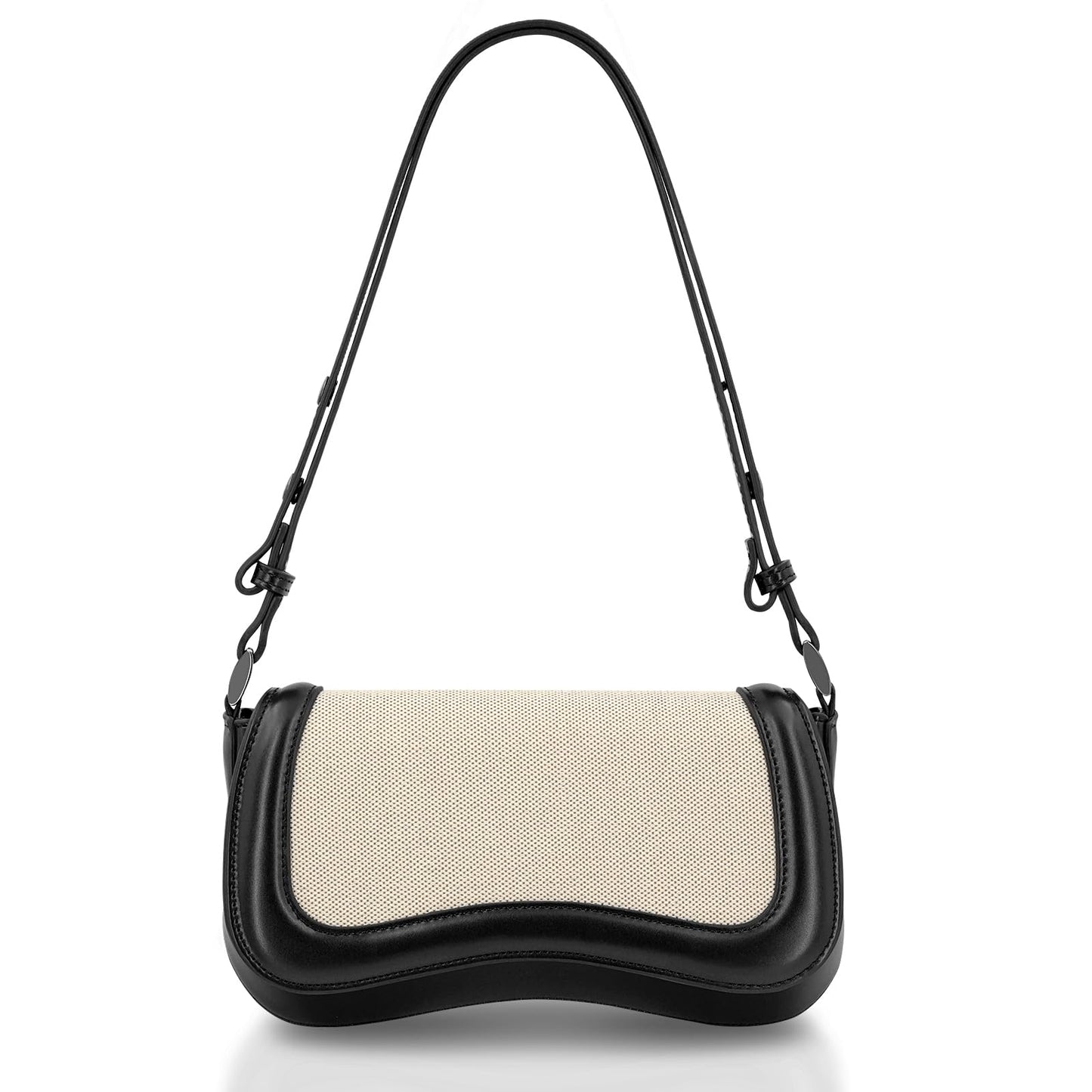 YDSIII Canvas Black Shoulder Bag Womens Vintage Vegan Leather Shoulder Purse with Adjustable Strap