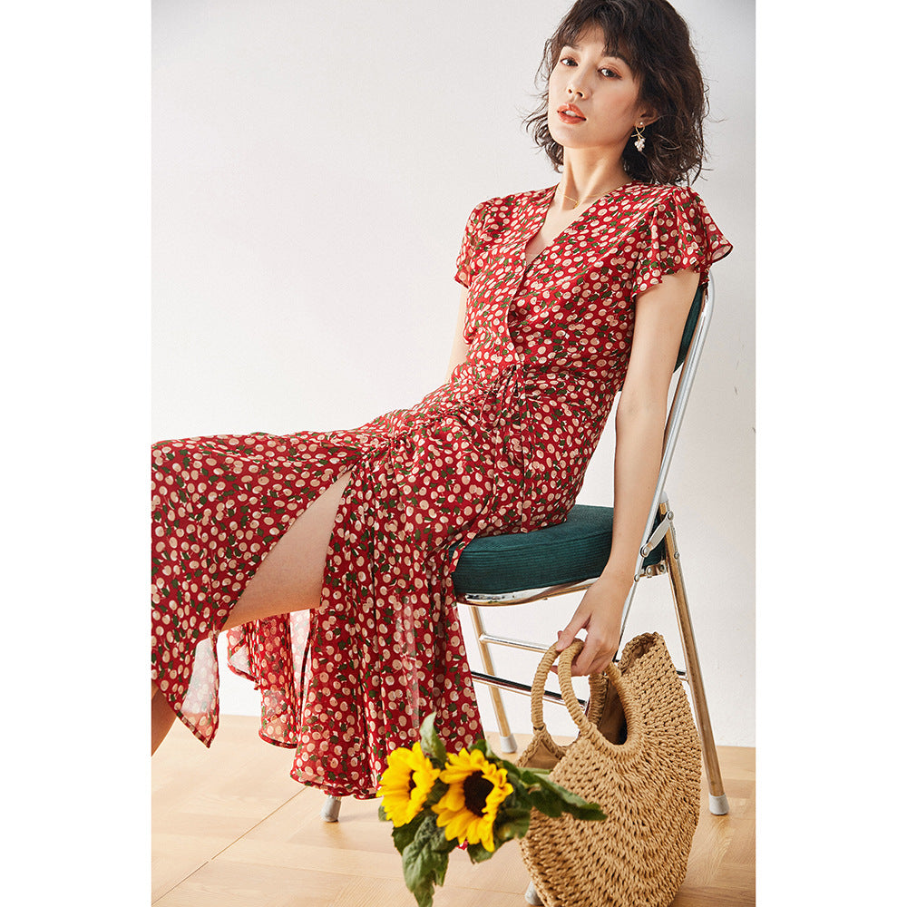 V-neck Slimming Midi Dress for Women