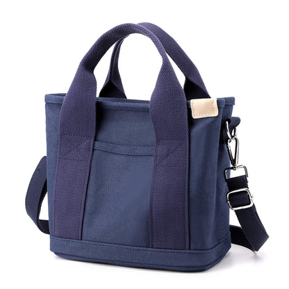 Canvas Tote Bag for Women Small Tote Bag with Zipper Crossbody Bag Shoulder Handbag Work Travel Tote with Compartments (Small Navy Blue)