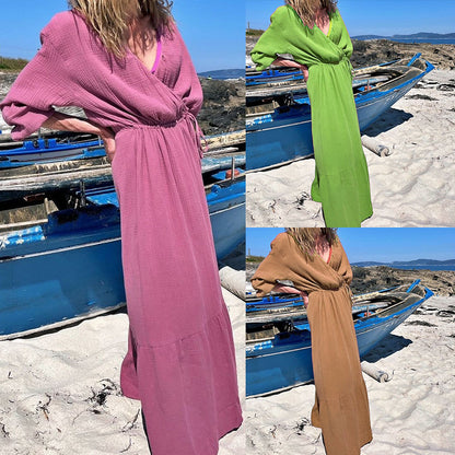 Women's V-neck Long Sleeve Midi Dress