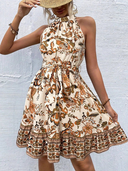 Floral Halter Neck Summer Mini Dress