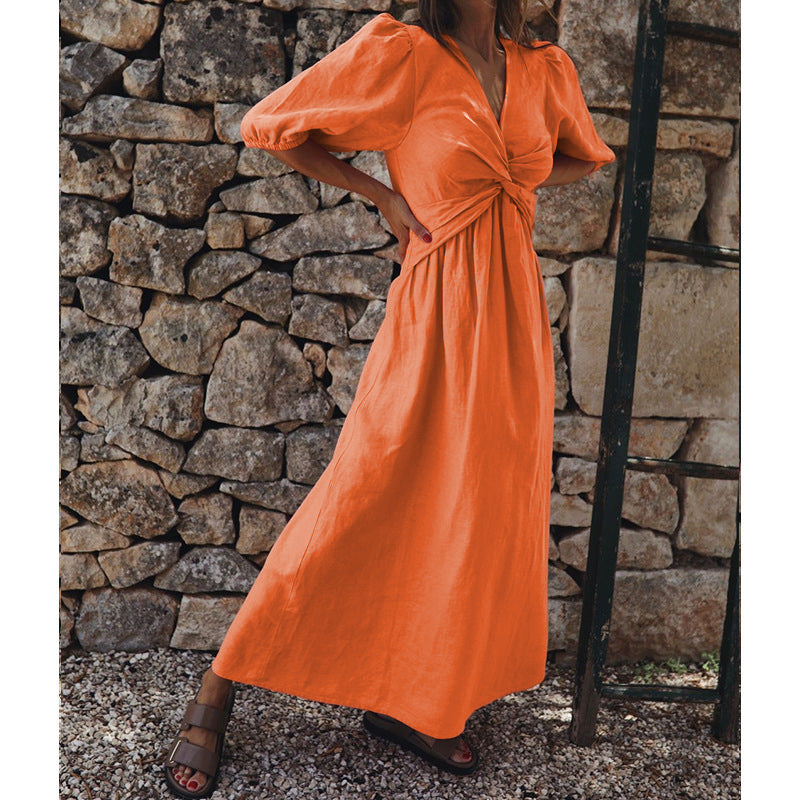 High Waist Slimming V-Neck Midi Dress