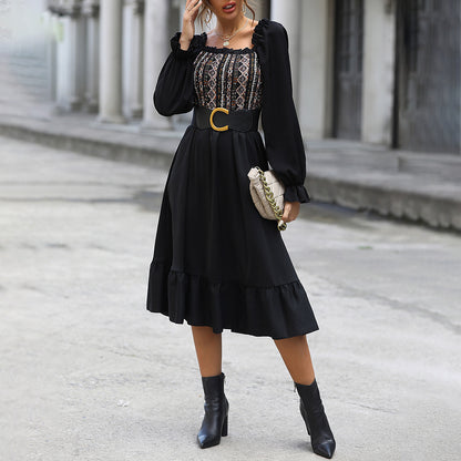 Square-neck Cinched Midi Dress for Women