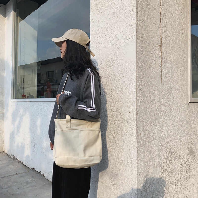 Korean Girls' Solid Color Canvas Messenger Satchel