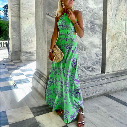 Halterneck Printed Midi Dress for Women