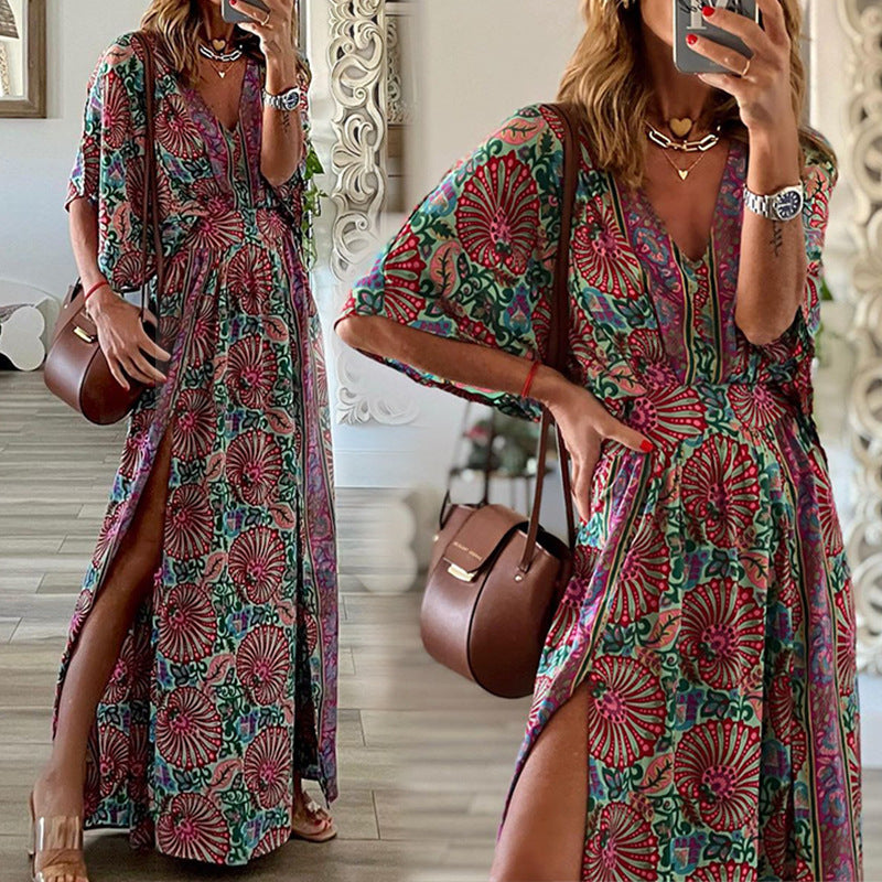 Women's V-neck Short Sleeve Midi Dress