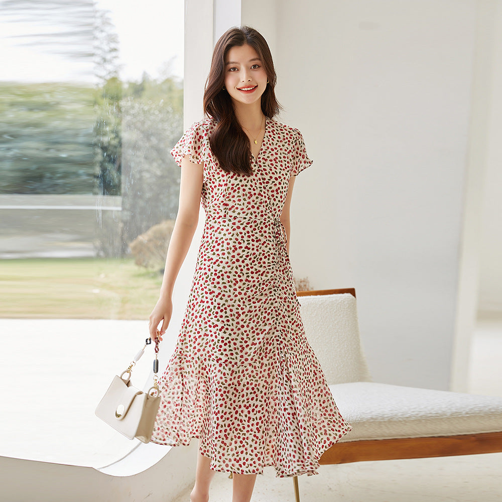 V-neck Slimming Midi Dress for Women