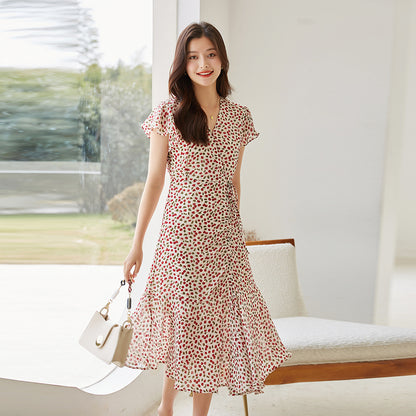 V-neck Slimming Midi Dress for Women