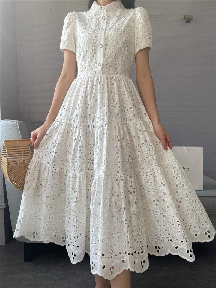 Tingfly Vintage Boho Summer Embroidery Midi Dress