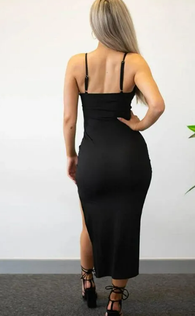 Low Cut Slit Midi Dress