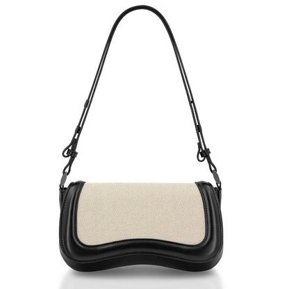 YDSIII Canvas Black Shoulder Bag Womens Vintage Vegan Leather Shoulder Purse with Adjustable Strap