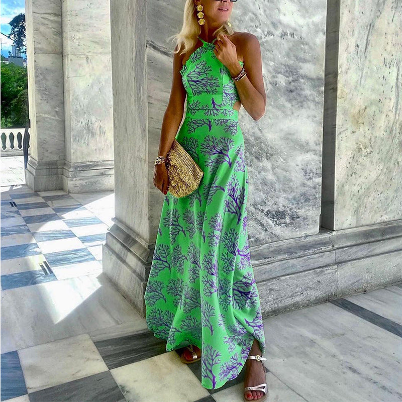Halterneck Printed Midi Dress for Women