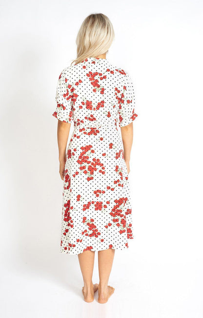 Cherry and  Polka Dot Wrap Style Dress
