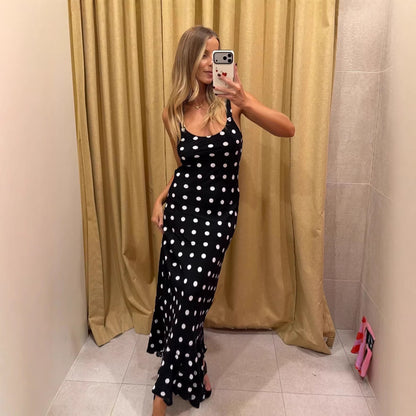 Summer Dress Polka Dot Printed Waist Controlled Sheath Sexy Ruffled