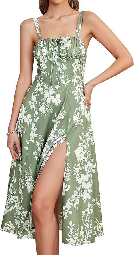Lace-Up Slit Midi Dress