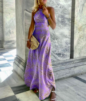 Halterneck Printed Midi Dress for Women
