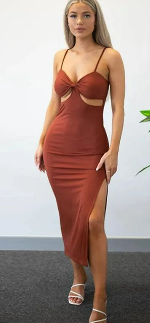 Low Cut Slit Midi Dress