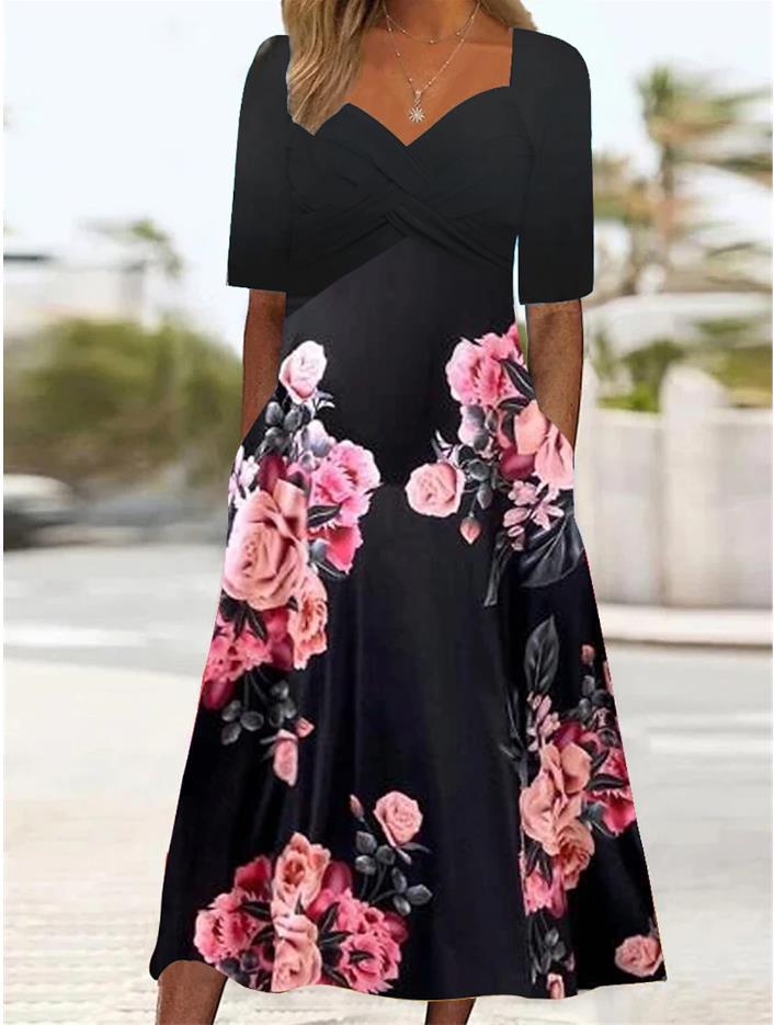 Elegant Butterfly Print Midi Dress for Women
