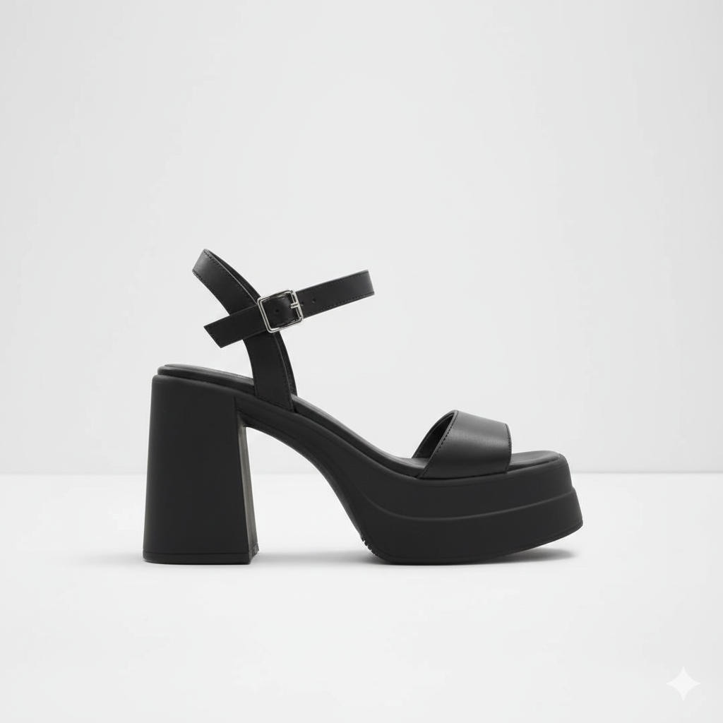 Women's Black Platform Block Heel Sandal