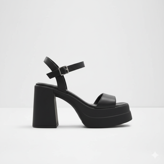 Women's Black Platform Block Heel Sandal