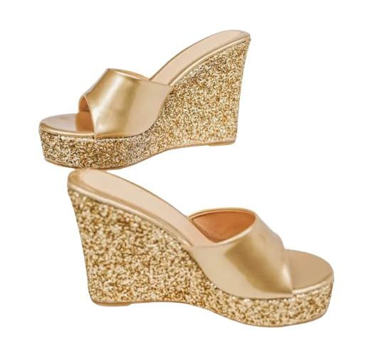 Wedge Heel Sandals for Women (Size-UK-7) (Color-GOLDEN)
