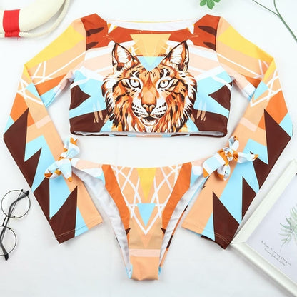 Swimwear for Women High Waist Long Sleeves Bikinis Set High Cut Sexy