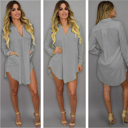 Summer Sexy V Neck Short Beach Dress Chiffon White Mini Loose Casual T