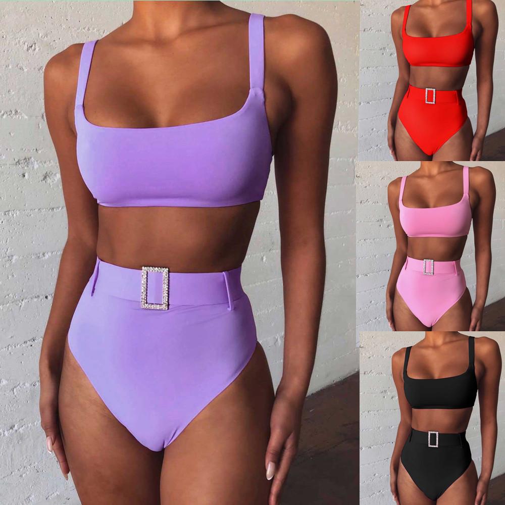 Bikinis Set High Wasit Bottom Swimsuit Two Pieces With Belt Swimwear